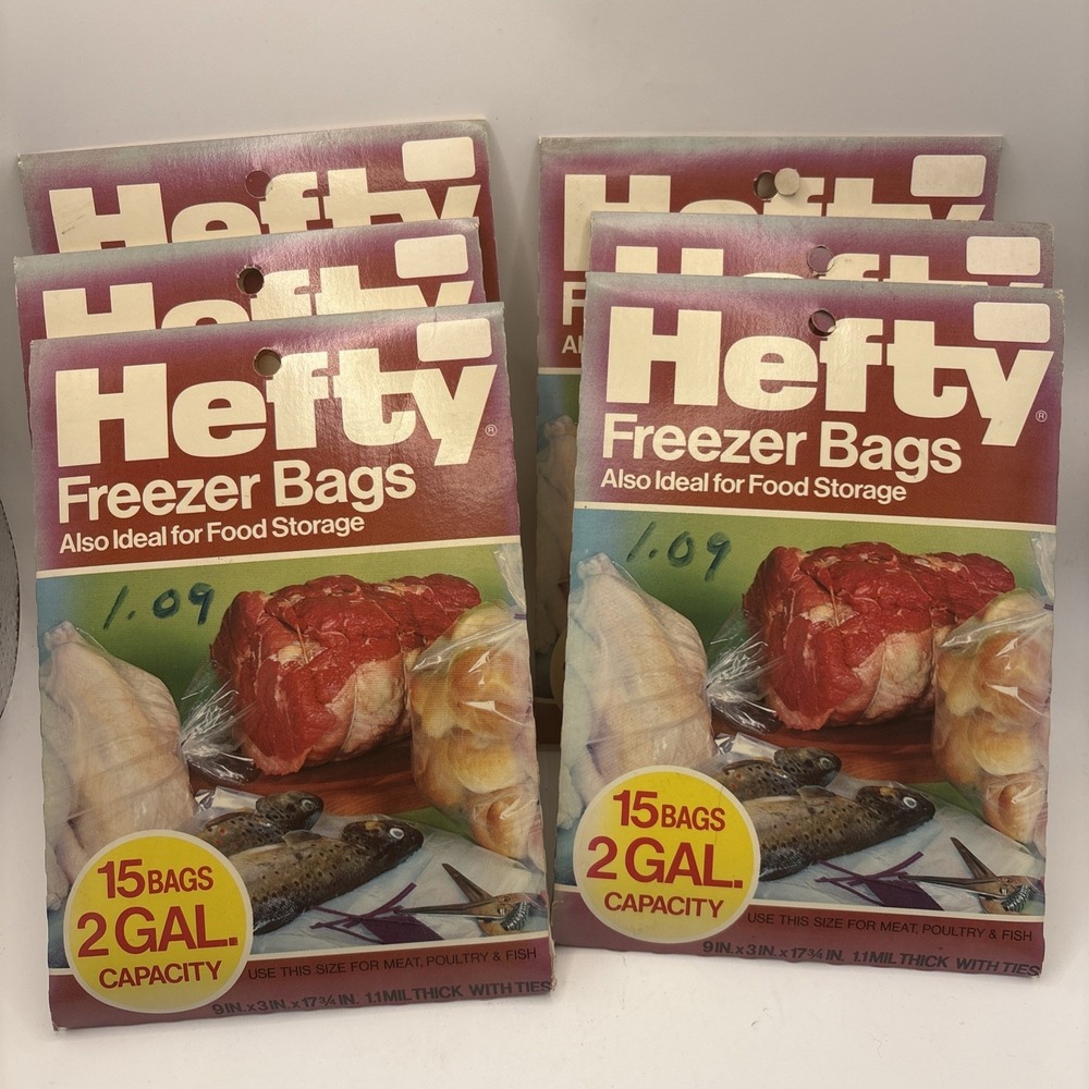 Vtg Hefty Freezer Bags 2 Gallon 15 Ct‎ Lot Of 6 Movie Prop 1980s Retro NOS